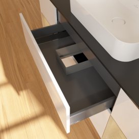 Тумба под раковину Villeroy & Boch Finion 160х50,1 см с подсветкой МДФ глянцевый белый лак/стекло черное матовое F452PCGF