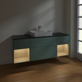 Тумба под раковину Villeroy & Boch Finion 160х50,1 см с подсветкой МДФ оливковый матовый лак/стекло черное матовое F452PCGM