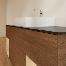 Тумба под раковину Villeroy & Boch Finion 160х50,1 см с подсветкой МДФ шпон грецкого ореха/стекло черное матовое F452PCGN