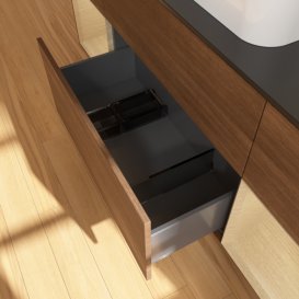 Тумба под раковину Villeroy & Boch Finion 160х50,1 см с подсветкой МДФ шпон грецкого ореха/стекло черное матовое F452PCGN