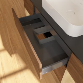 Тумба под раковину Villeroy & Boch Finion 160х50,1 см с подсветкой МДФ шпон грецкого ореха/стекло черное матовое F452PCGN