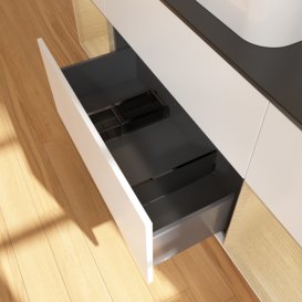 Тумба под раковину Villeroy & Boch Finion 160х50,1 см с подсветкой МДФ белый матовый лак/стекло черное матовое F452PCMT