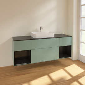 Тумба под раковину Villeroy & Boch Finion 160х50,1 см с подсветкой МДФ оливковый матовый лак/стекло черное матовое F452PDGM