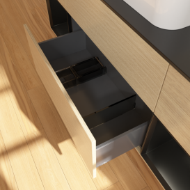 Тумба под раковину Villeroy & Boch Finion 160х50,1 см с подсветкой МДФ шпон дуба/стекло черное матовое F452PDPC