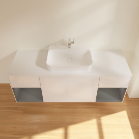 Тумба під раковину Villeroy & Boch Finion 160х50,1 см з підсвіткою МДФ білий глянцевий лак/скло біле матове G451GKGF