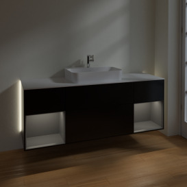 Тумба під раковину Villeroy & Boch Finion 160х50,1 см із підсвічуванням МДФ чорний матовий лак/скло біле матове G451GKPD