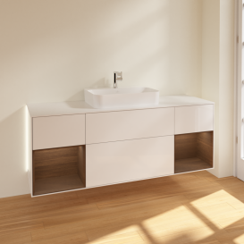 Тумба під раковину Villeroy & Boch Finion 160х50,1 см з підсвіткою МДФ білий глянцевий лак/скло біле матове G451GNGF