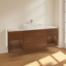 Тумба под раковину Villeroy & Boch Finion 160х50,1 см с подсветкой МДФ шпон грецкого ореха/стекло белое матовое G451GNGN