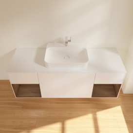 Тумба під раковину Villeroy & Boch Finion 160х50,1 см із підсвічуванням МДФ білий матовий лак/скло біле матове G451GNMT