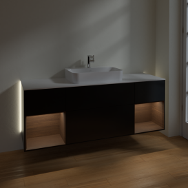 Тумба під раковину Villeroy & Boch Finion 160х50,1 см із підсвічуванням МДФ чорний матовий лак/скло біле матове G451GNPD