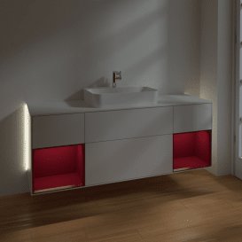 Тумба під раковину Villeroy & Boch Finion 160х50,1 см з підсвіткою МДФ білий глянцевий лак/скло біле матове G451HBGF