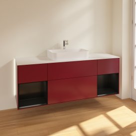 Тумба под раковину Villeroy & Boch Finion 160х50,1 см с подсветкой МДФ пион матовый лак/стекло белое матовое G451PDHB