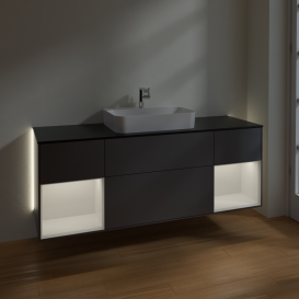 Тумба під раковину Villeroy & Boch Finion 160х50,1 см із підсвічуванням МДФ антрацит матовий лак/скло чорне матове G452GFGK
