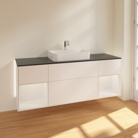 Тумба под раковину Villeroy & Boch Finion 160х50,1 см с подсветкой МДФ белый матовый лак/стекло черное матовое G452GFMT