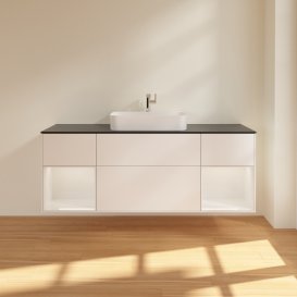 Тумба под раковину Villeroy & Boch Finion 160х50,1 см с подсветкой МДФ белый матовый лак/стекло черное матовое G452GFMT