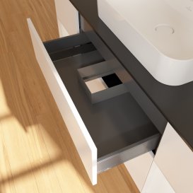 Тумба под раковину Villeroy & Boch Finion 160х50,1 см с подсветкой МДФ белый матовый лак/стекло черное матовое G452GFMT