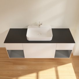 Тумба под раковину Villeroy & Boch Finion 160х50,1 см с подсветкой МДФ белый матовый лак/стекло черное матовое G452GKMT