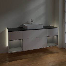 Тумба под раковину Villeroy & Boch Finion 160х50,1 см с подсветкой МДФ белый матовый лак/стекло черное матовое G452GKMT