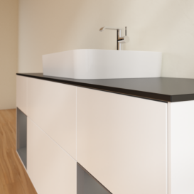 Тумба под раковину Villeroy & Boch Finion 160х50,1 см с подсветкой МДФ белый матовый лак/стекло черное матовое G452GKMT