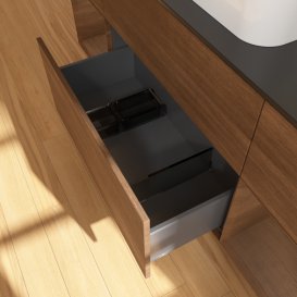 Тумба під раковину Villeroy & Boch Finion 160х50,1 см із підсвічуванням МДФ шпон волоського горіха/скло чорне матове G452GNGN