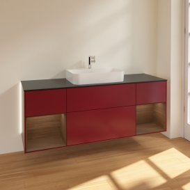 Тумба під раковину Villeroy & Boch Finion 160х50,1 см з підсвічуванням МДФ півонія матовий лак/скло чорне матове G452GNHB