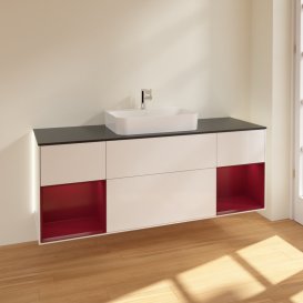 Тумба під раковину Villeroy & Boch Finion 160х50,1 см з підсвічуванням МДФ білий глянцевий лак/скло чорне матове G452HBGF