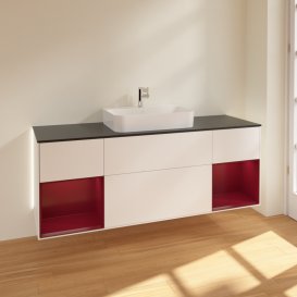 Тумба под раковину Villeroy & Boch Finion 160х50,1 см с подсветкой МДФ белый матовый лак/стекло черное матовое G452HBMT