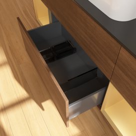 Тумба під раковину Villeroy & Boch Finion 160х50,1 см із підсвічуванням МДФ шпон волоського горіха/скло чорне матове G452HFGN