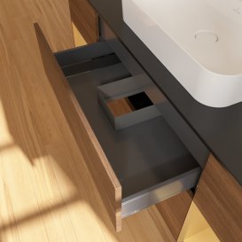 Тумба під раковину Villeroy & Boch Finion 160х50,1 см із підсвічуванням МДФ шпон волоського горіха/скло чорне матове G452HFGN