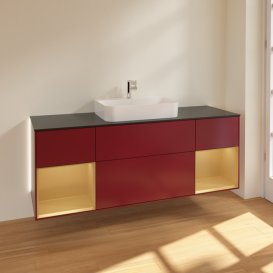 Тумба під раковину Villeroy & Boch Finion 160х50,1 см з підсвічуванням МДФ півонія матовий лак/скло чорне матове G452HFHB