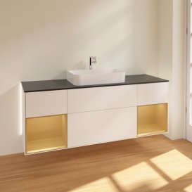 Тумба під раковину Villeroy & Boch Finion 160х50,1 см із підсвічуванням МДФ білий матовий лак/скло чорне матове G452HFMT