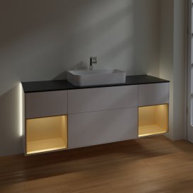 Тумба під раковину Villeroy & Boch Finion 160х50,1 см із підсвічуванням МДФ білий матовий лак/скло чорне матове G452HFMT