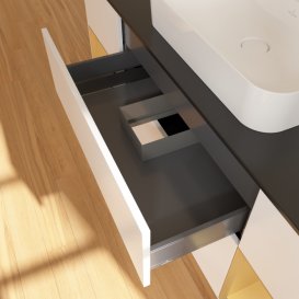 Тумба під раковину Villeroy & Boch Finion 160х50,1 см із підсвічуванням МДФ білий матовий лак/скло чорне матове G452HFMT