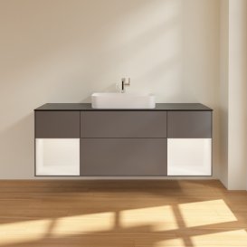 Тумба под раковину Villeroy & Boch Finion 160х50,1 см с подсветкой МДФ антрацит матовый лак/стекло черное матовое G452MTGK