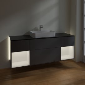 Тумба под раковину Villeroy & Boch Finion 160х50,1 см с подсветкой МДФ антрацит матовый лак/стекло черное матовое G452MTGK