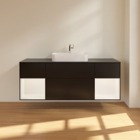 Тумба под раковину Villeroy & Boch Finion 160х50,1 см с подсветкой МДФ черный матовый лак/стекло черное матовое G452MTPD