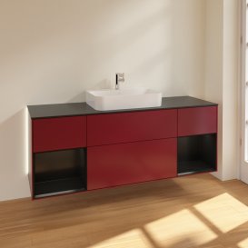 Тумба під раковину Villeroy & Boch Finion 160х50,1 см з підсвічуванням МДФ півонія матовий лак/скло чорне матове G452PDHB