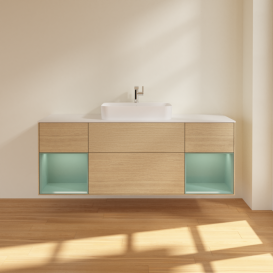 Тумба під раковину Villeroy & Boch Finion 160х50,1 см з підсвічуванням МДФ шпон дуба/скло біле матове G451GMPC