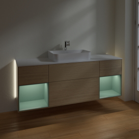 Тумба під раковину Villeroy & Boch Finion 160х50,1 см з підсвічуванням МДФ шпон дуба/скло біле матове G451GMPC