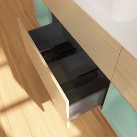 Тумба під раковину Villeroy & Boch Finion 160х50,1 см з підсвічуванням МДФ шпон дуба/скло біле матове G451GMPC