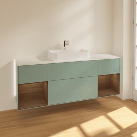 Тумба під раковину Villeroy & Boch Finion 160х50,1 см із підсвічуванням МДФ оливковий матовий лак/скло біле матове G451GNGM