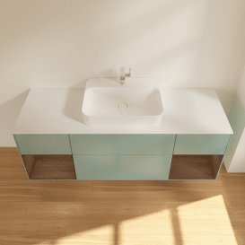 Тумба під раковину Villeroy & Boch Finion 160х50,1 см із підсвічуванням МДФ оливковий матовий лак/скло біле матове G451GNGM