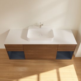 Тумба под раковину Villeroy & Boch Finion 160х50,1 см с подсветкой МДФ шпон грецкого ореха/стекло белое матовое G451HGGN