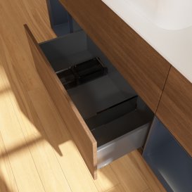 Тумба под раковину Villeroy & Boch Finion 160х50,1 см с подсветкой МДФ шпон грецкого ореха/стекло белое матовое G451HGGN