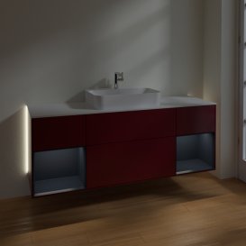 Тумба под раковину Villeroy & Boch Finion 160х50,1 см с подсветкой МДФ пион матовый лак/стекло белое матовое G451HGHB