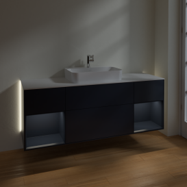 Тумба под раковину Villeroy & Boch Finion 160х50,1 см с подсветкой МДФ темно-синий матовый лак/стекло белое матовое G451HGHG