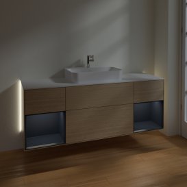Тумба под раковину Villeroy & Boch Finion 160х50,1 см с подсветкой МДФ шпон дуба/стекло белое матовое G451HGPC