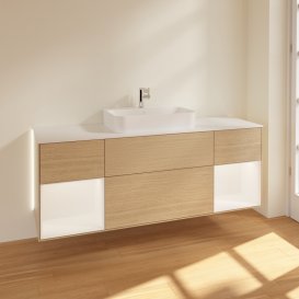 Тумба під раковину Villeroy & Boch Finion 160х50,1 см із підсвічуванням МДФ шпон дуба/скло біле матове G451MTPC
