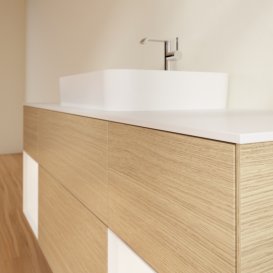 Тумба під раковину Villeroy & Boch Finion 160х50,1 см із підсвічуванням МДФ шпон дуба/скло біле матове G451MTPC