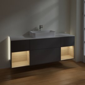 Тумба под раковину Villeroy & Boch Finion 160х50,1 см с подсветкой МДФ антрацит матовый лак/стекло белое матовое G451PCGK